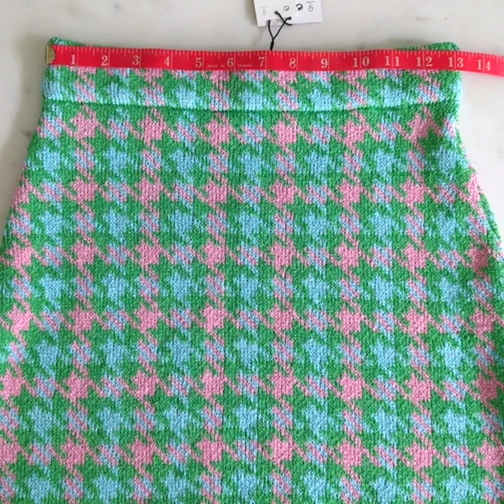 ZARA Houndstooth Knit Crop Cardigan & Skirt Set 2 pc S pink green mini skirt - Picture 8 of 13